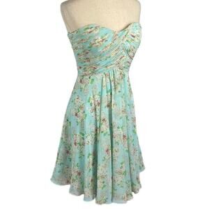 Allure Bridesmaids Style 1490 Aqua Floral Chiffon Cocktail Length Dress Size 10